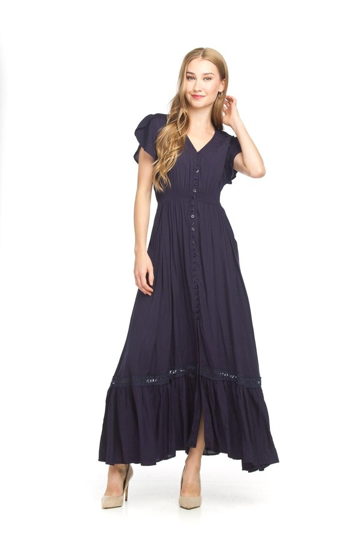 Papillon Papillon - Lace Inset Button Down Maxi Dress