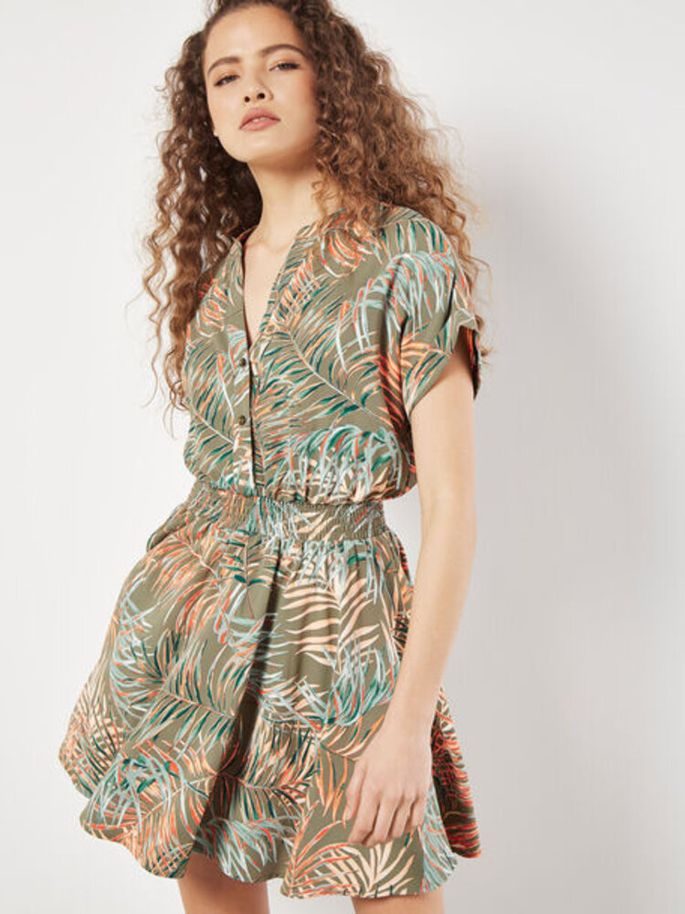 Apricot Apricot - Leaf Smock Waist Dress