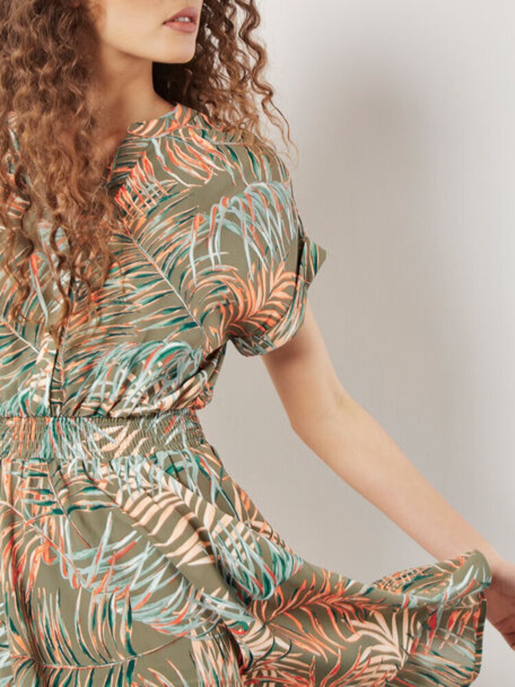 Apricot Apricot - Leaf Smock Waist Dress