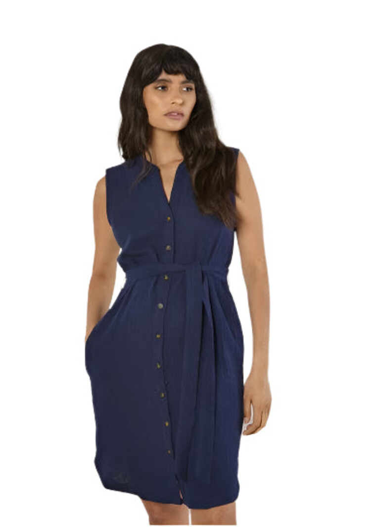 Apricot Apricot - Tetra Grandad Button Down Dress w/Belt