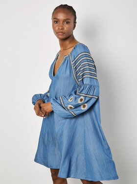 Apricot Apricot - Aztec Embroidered Denim Dress