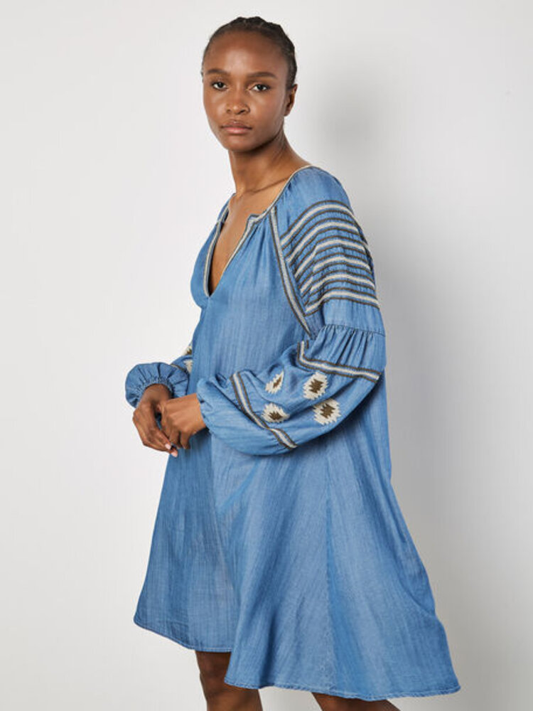 Apricot Apricot - Aztec Embroidered Denim Dress
