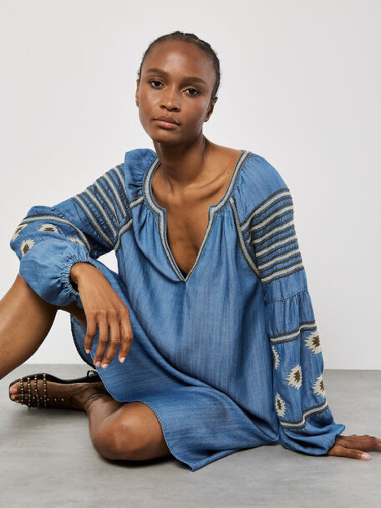 Apricot Apricot - Aztec Embroidered Denim Dress