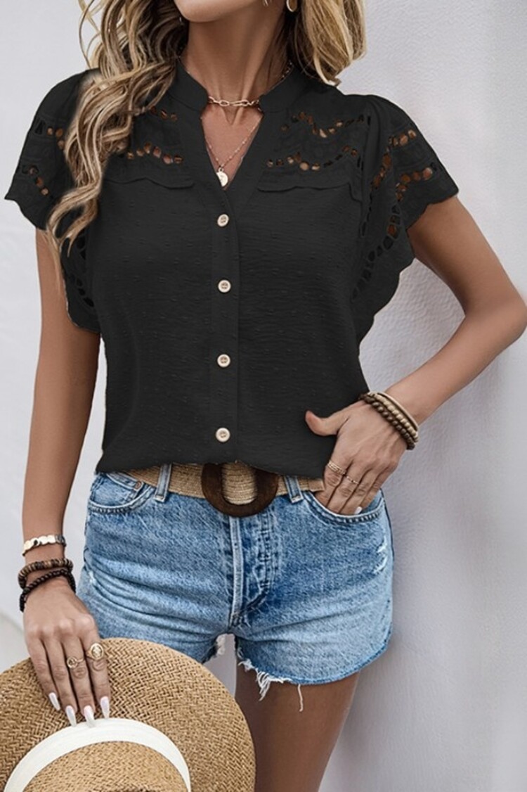 YSO YSO - Embroidered Flutter Sleeve Blouse