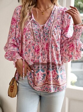 YSO YSO - Bohemian Tie Front Blouse