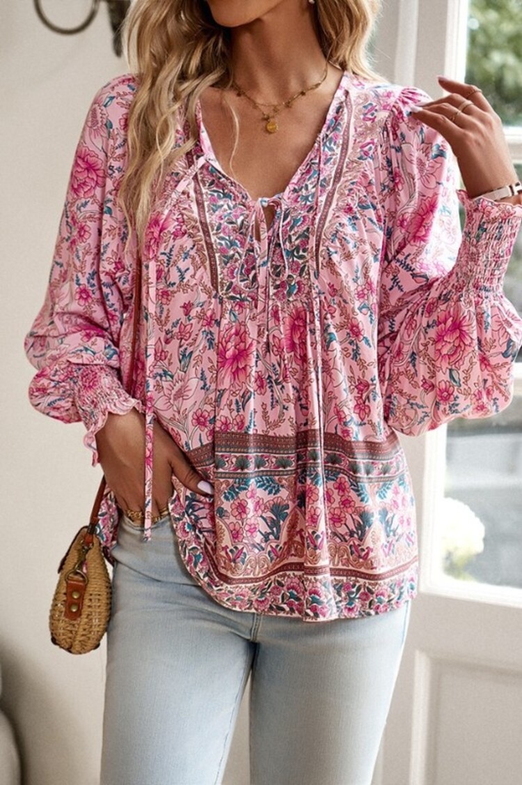 YSO YSO - Bohemian Tie Front Blouse