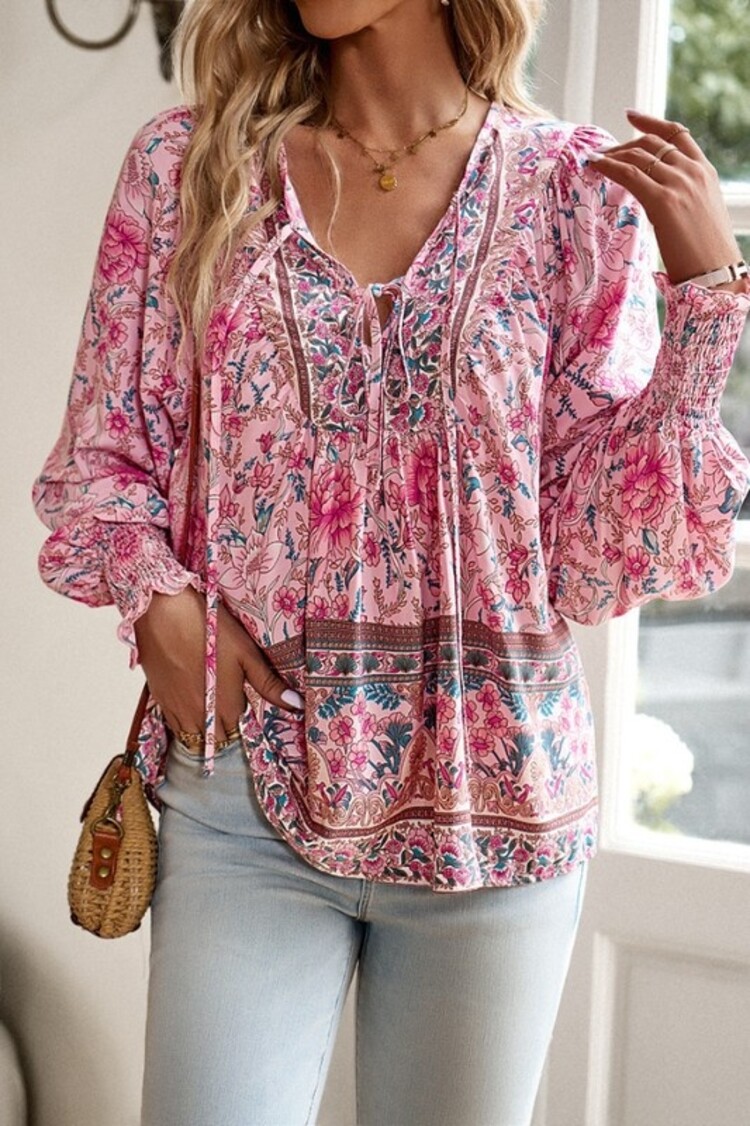 YSO YSO - Bohemian Tie Front Blouse