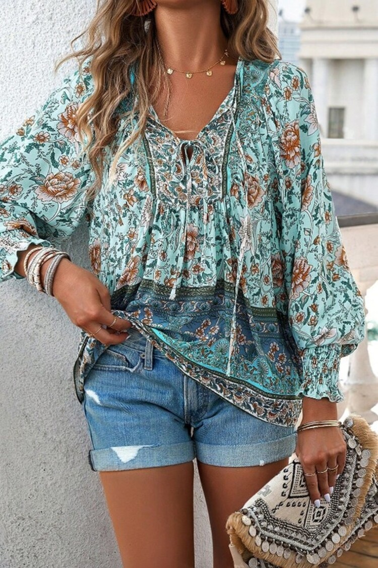YSO YSO - Bohemian Tie Front Blouse