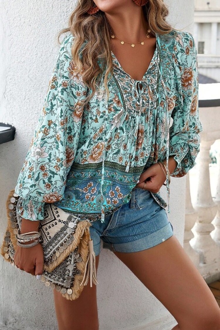 YSO YSO - Bohemian Tie Front Blouse
