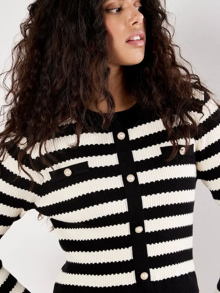 Apricot Apricot - Stripe Cardi Tulle Skirt Dress