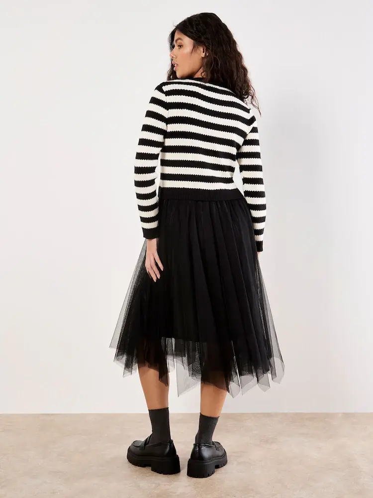 Apricot Apricot - Stripe Cardi Tulle Skirt Dress