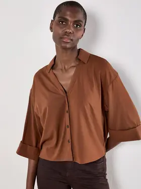Apricot Apricot - Open Collar Boxy Shirt 3/4 Slv