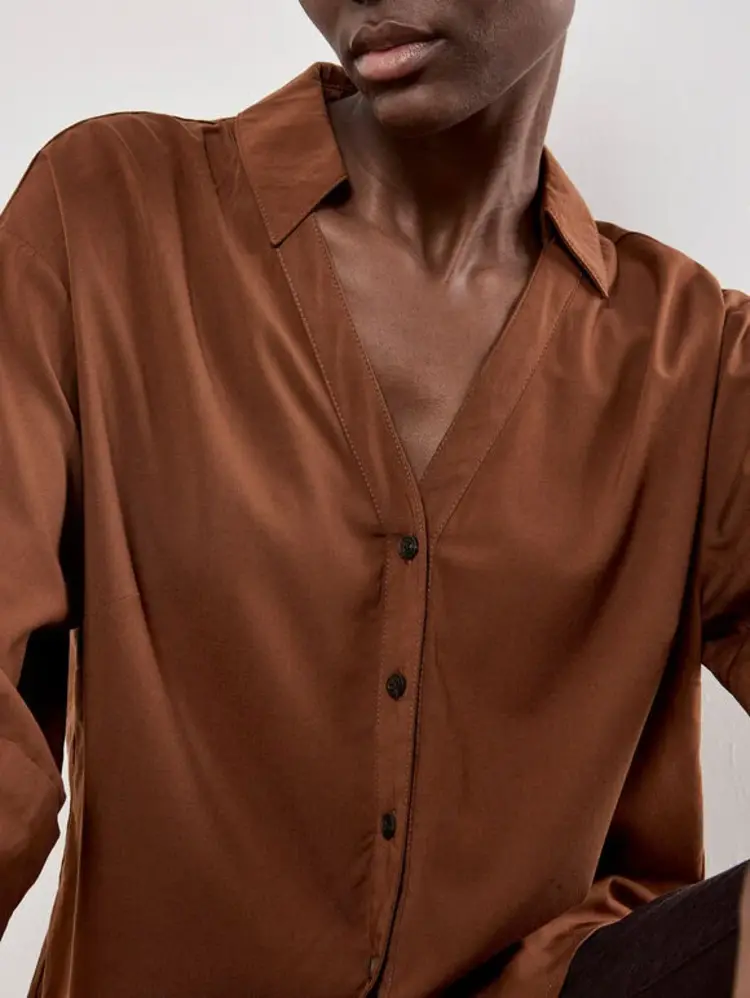 Apricot Apricot - Open Collar Boxy Shirt 3/4 Slv