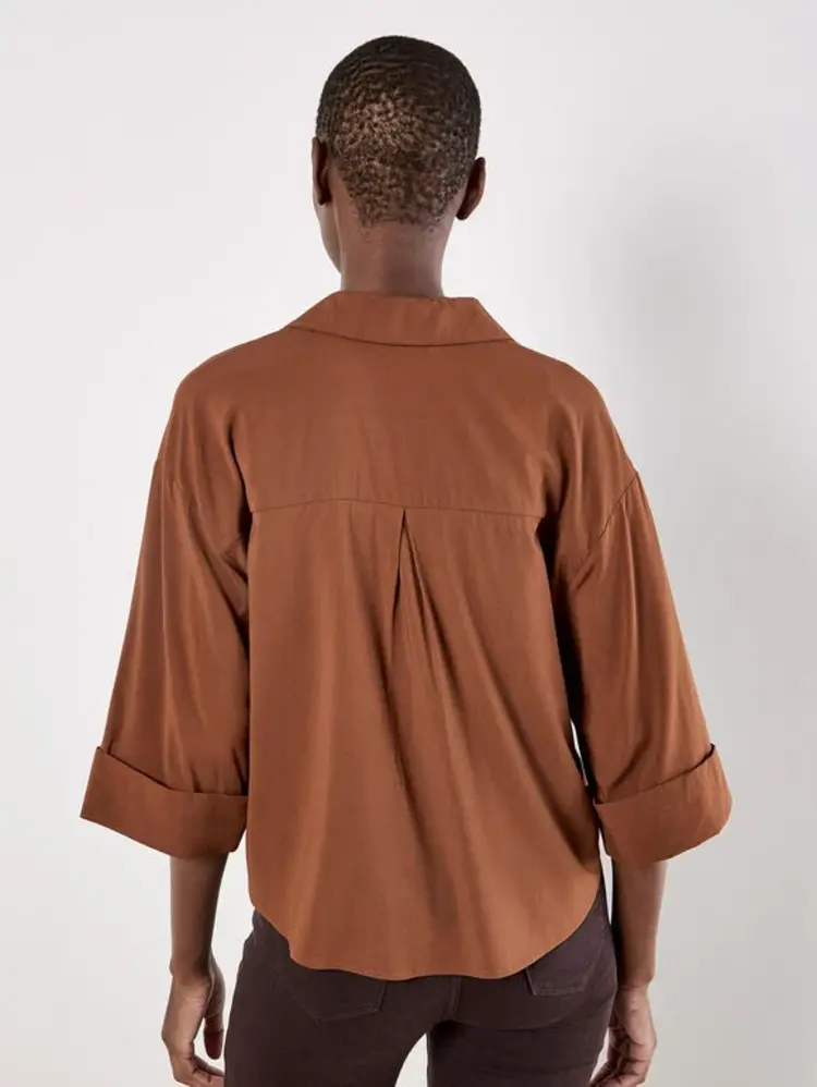 Apricot Apricot - Open Collar Boxy Shirt 3/4 Slv