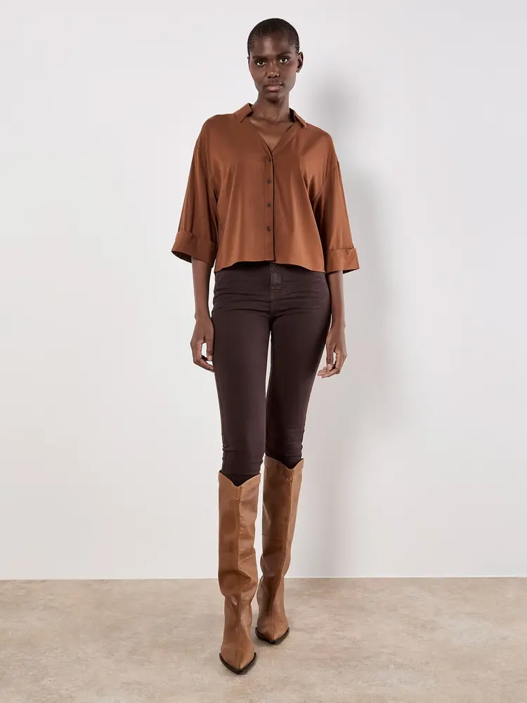 Apricot Apricot - Open Collar Boxy Shirt 3/4 Slv