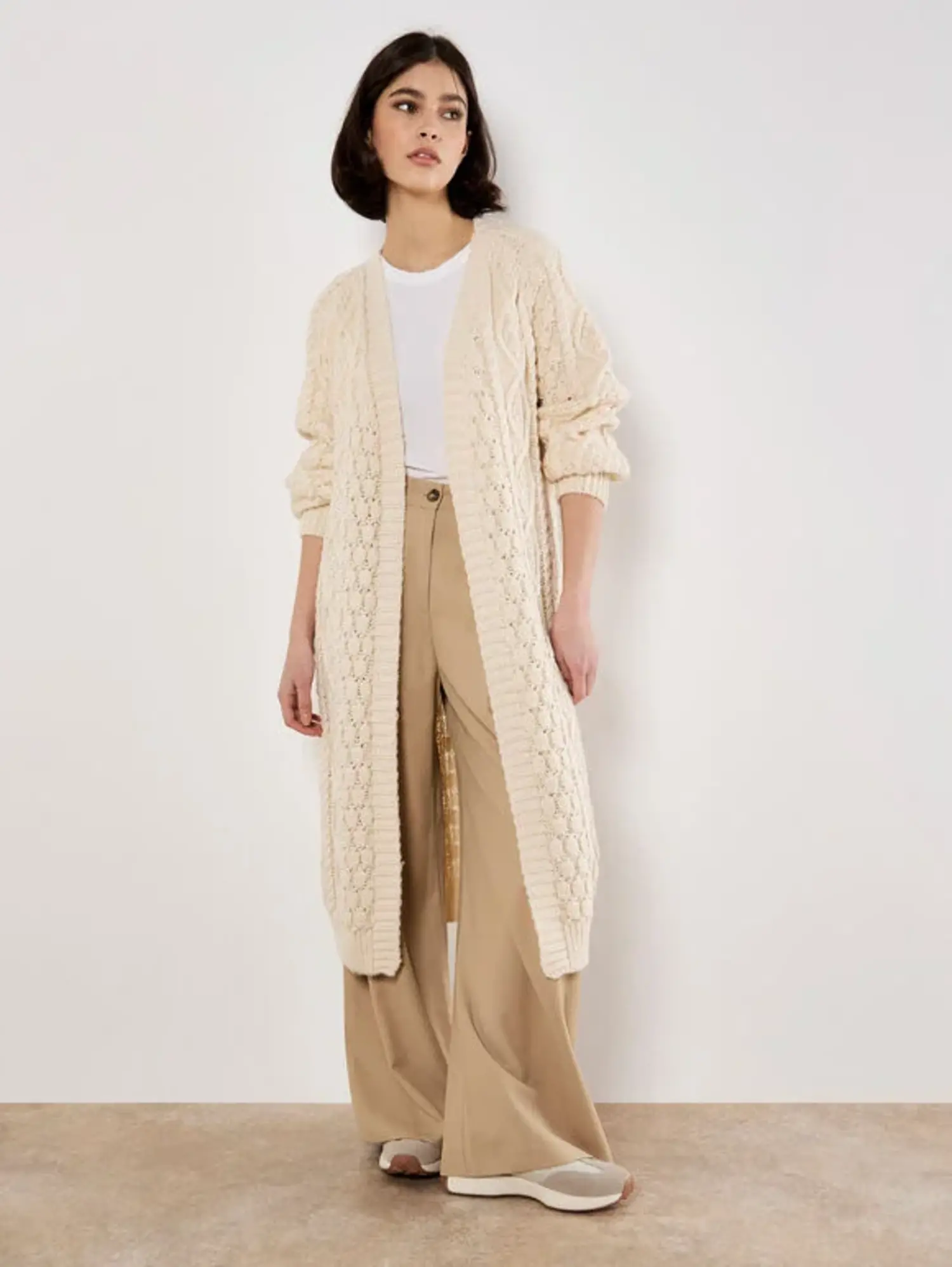 Apricot - Cable Knit Open Cardigan - Quintessential