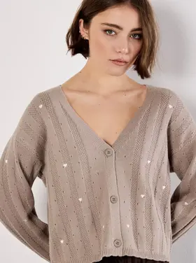 Apricot Apricot - Embroider Hearts Pointele Cardi