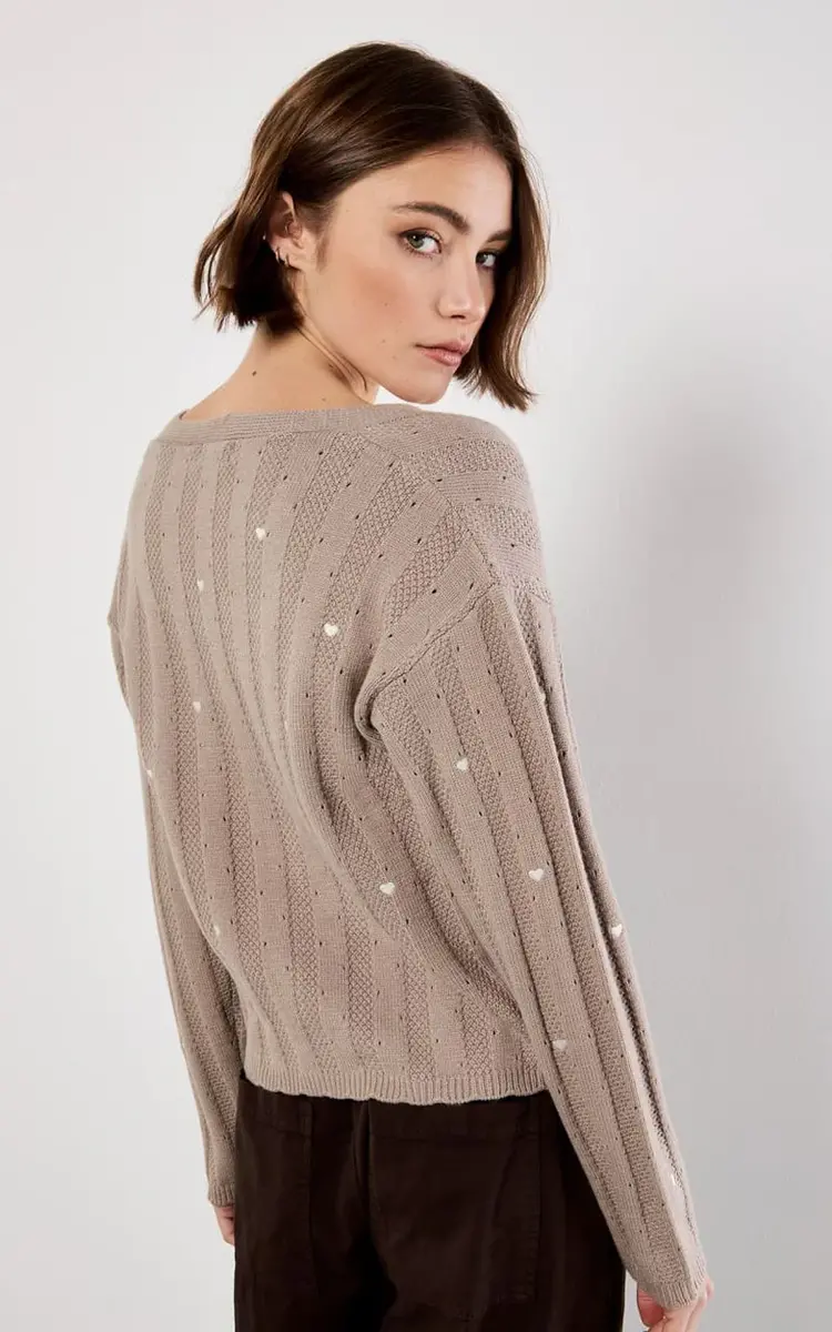 Apricot Apricot - Embroider Hearts Pointele Cardi