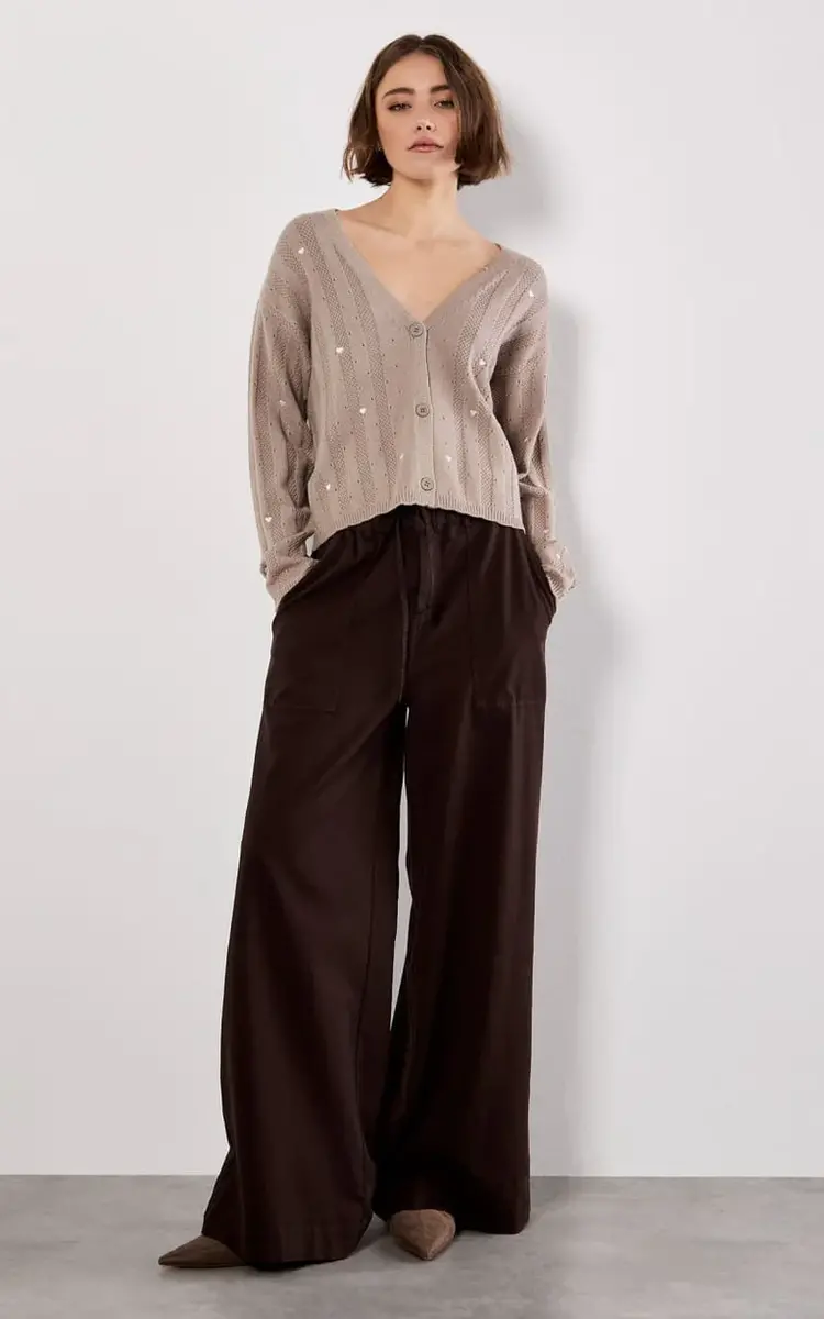 Apricot Apricot - Embroider Hearts Pointele Cardi