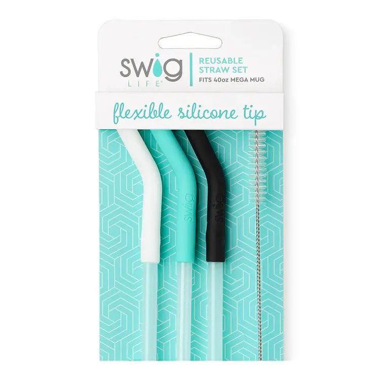 Swig Life Swig Life - White/Aqua/Black Reusable Straw Set (40 oz)
