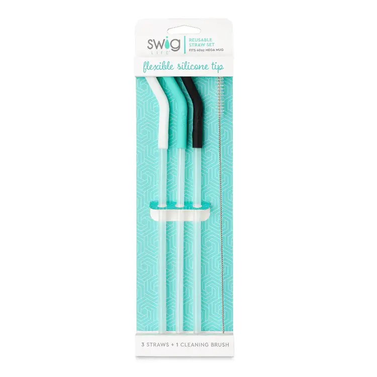 Swig Life Swig Life - White/Aqua/Black Reusable Straw Set (40 oz)