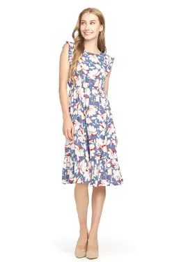 Papillon Papillon - Floral  Ruffle Slv  Dress w/Elastic Waist
