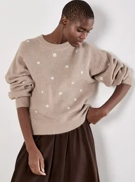 Apricot Apricot - Daisy Embroidered Ribbed Sweater
