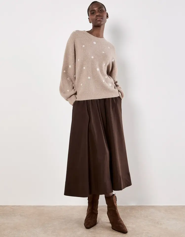 Apricot Apricot - Daisy Embroidered Ribbed Sweater