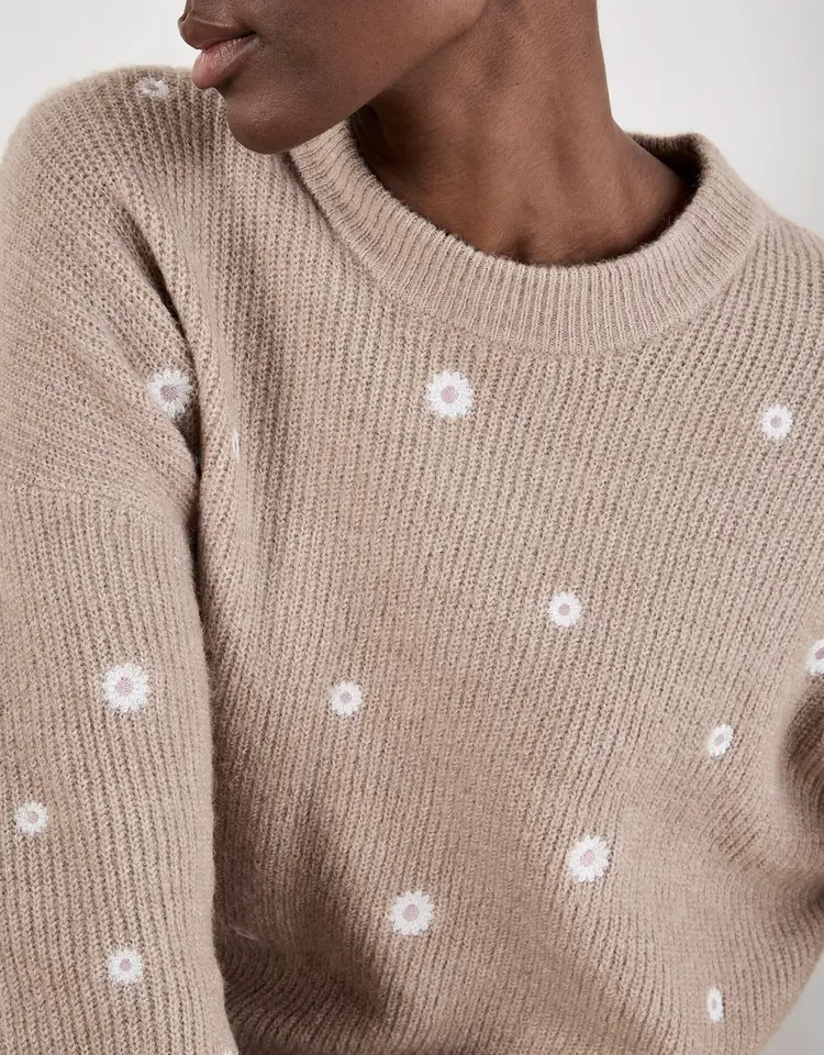 Apricot Apricot - Daisy Embroidered Ribbed Sweater