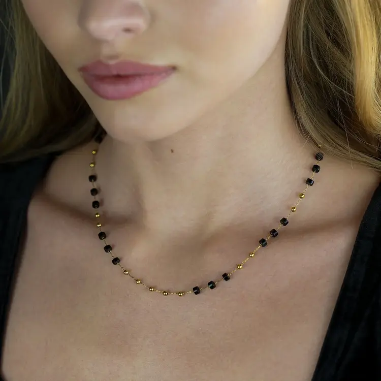 Hackney Nine Hackney Nine - SANTA CRUZ Blue Gold & Natural Stone Beaded Necklace