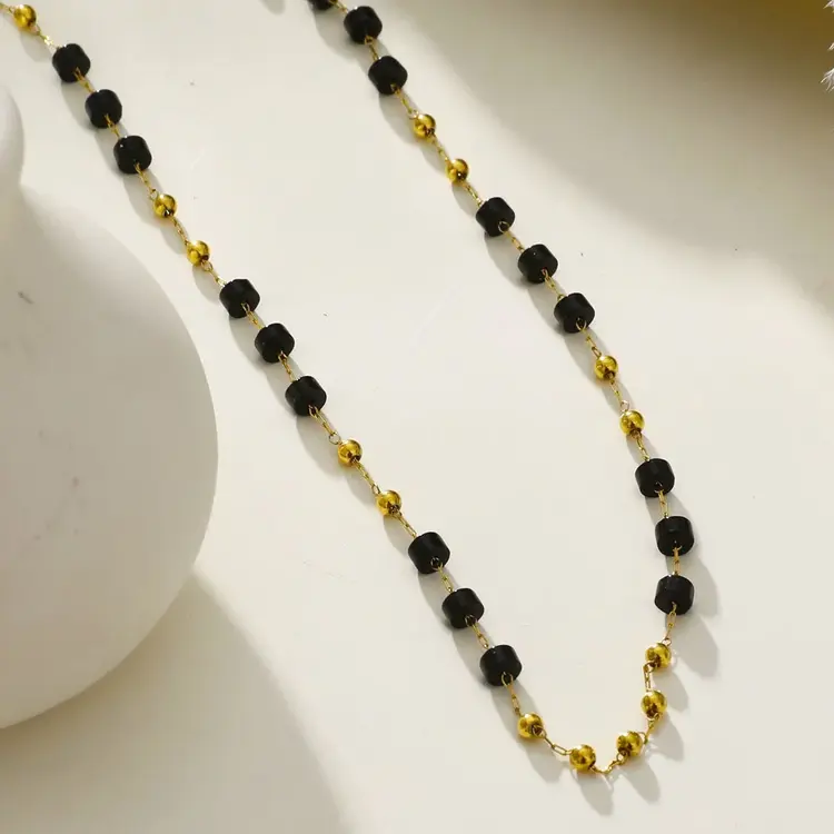 Hackney Nine Hackney Nine - SANTA CRUZ Blue Gold & Natural Stone Beaded Necklace