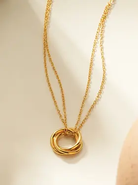 Hackney Nine Hackney Nine - ELVIRA Double Chain Gold w  3 Ring Pendant