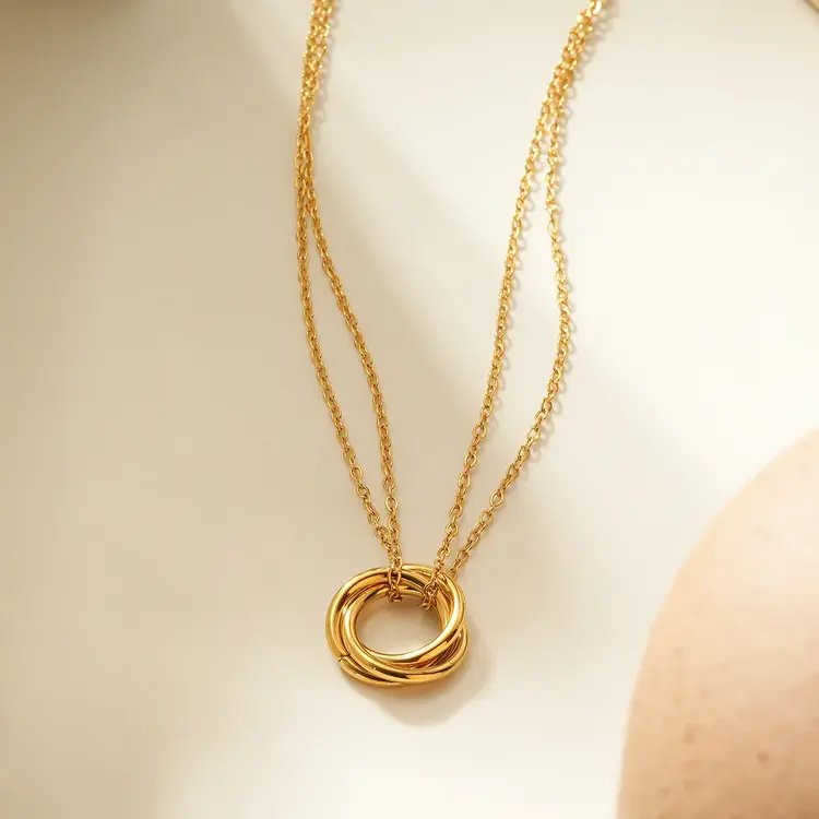 Hackney Nine Hackney Nine - ELVIRA Double Chain Gold w  3 Ring Pendant