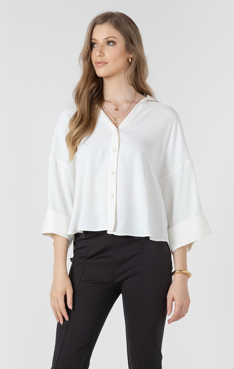 Black Tape Black Tape - Cuffed Button Front Blouse