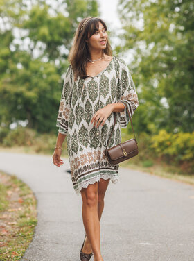 Papillon Papillon - Damask Border Print OTS Dress