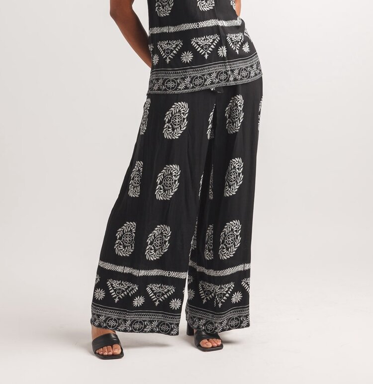 Papillon Papillon - Border Print Wide Leg Pant w/Tie