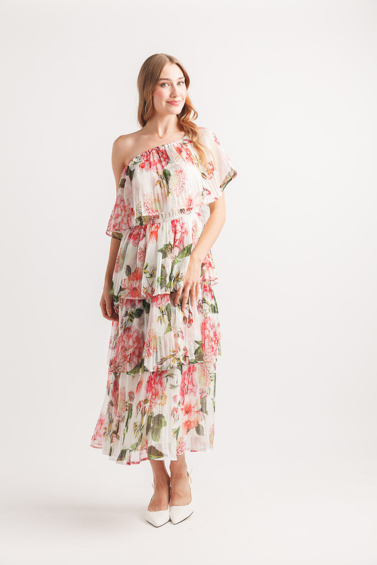 Papillon Papillon - Floral Pleated OTS  Tiered Dress