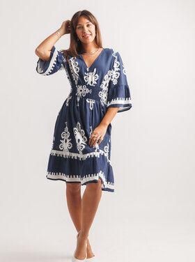 Papillon Papillon - 1/2 Slv Boho Printed V Neck Dress