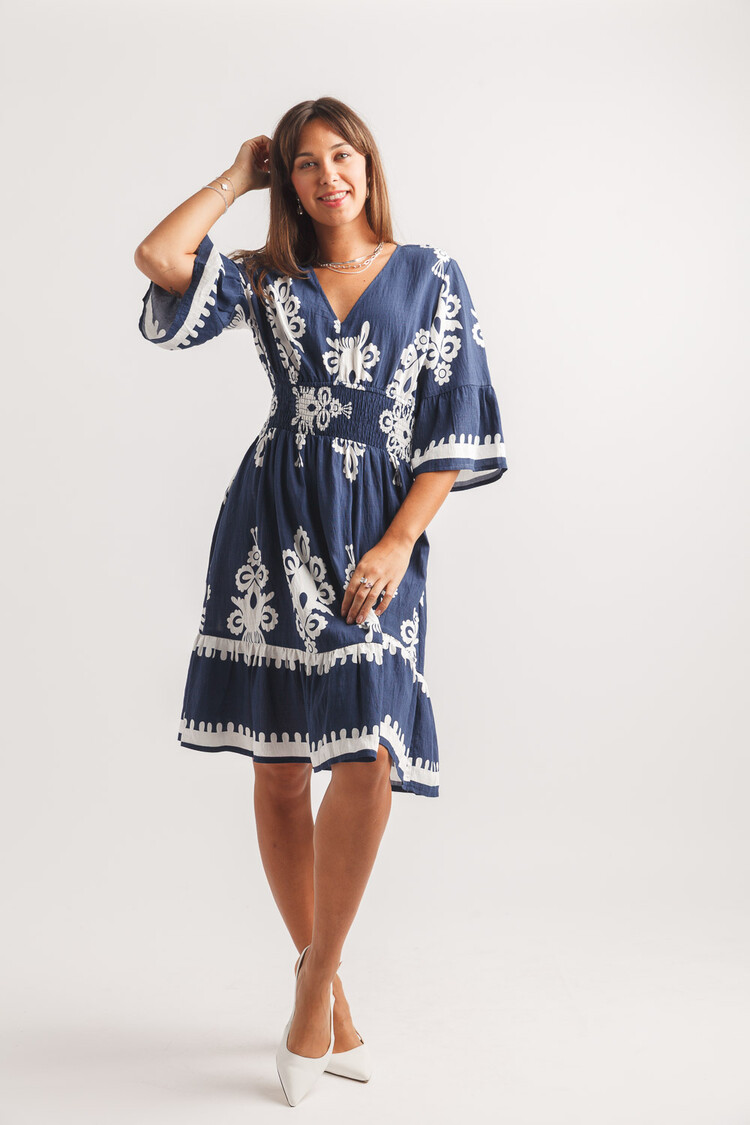 Papillon Papillon - 1/2 Slv Boho Printed V Neck Dress