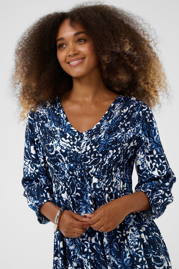 Cream Cream - TIAH Printed 3/4 SLV Dress