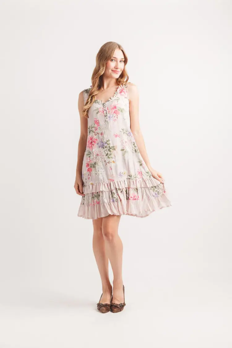 Papillon Papillon - Floral Crinkle Ruffle Hem Dress