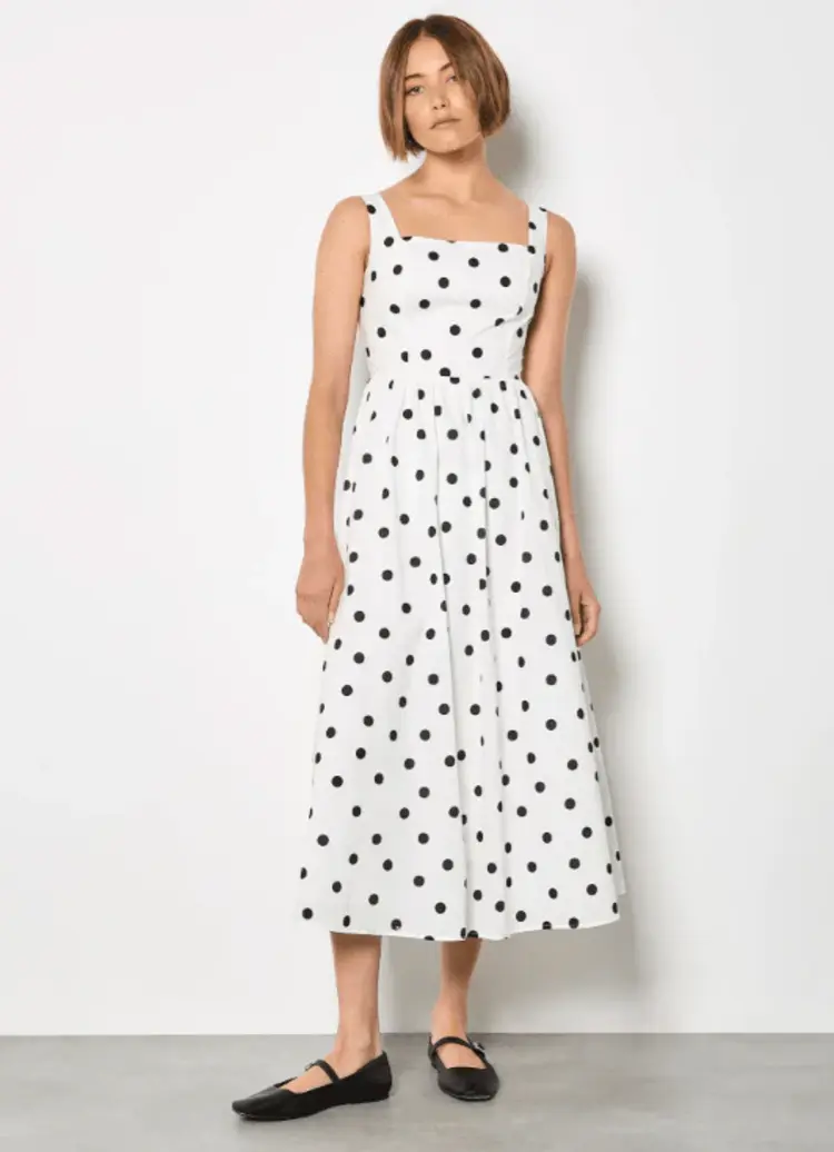 Apricot Apricot -  Blk Polka Dot A-Line Dress