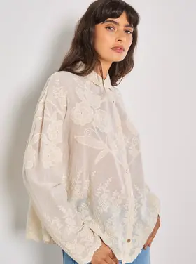 Apricot Apricot - Embroidered Cotton Scallop Shirt