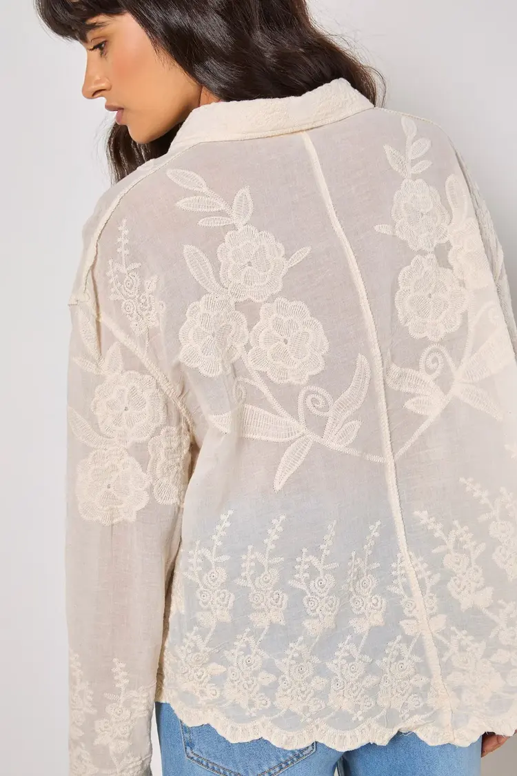 Apricot Apricot - Embroidered Cotton Scallop Shirt