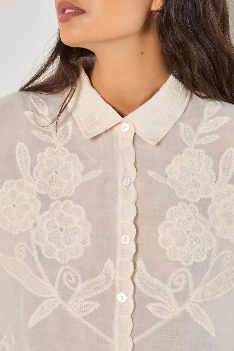 Apricot Apricot - Embroidered Cotton Scallop Shirt
