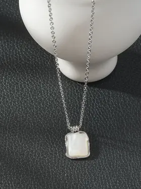 Hackney Nine Hackney Nine - MAUI Rectangle Shell Pendant Silver Necklace