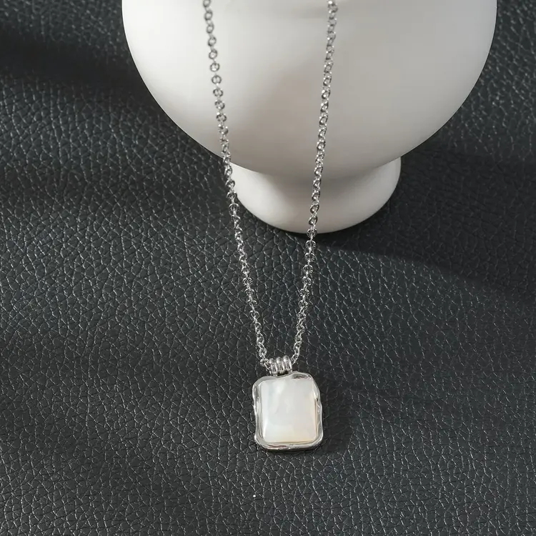 Hackney Nine Hackney Nine - MAUI Rectangle Shell Pendant Silver Necklace