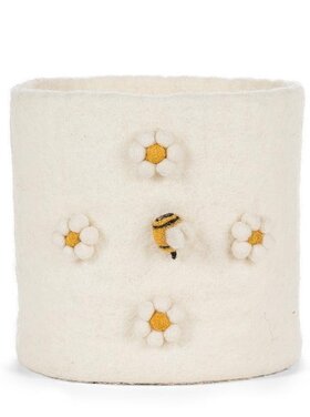 Abbott Abbott - Lg Pompom Flower & Bee Planter 6" Ivory