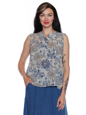 Sorella Sorella - Floral Slvless Button Up Tank