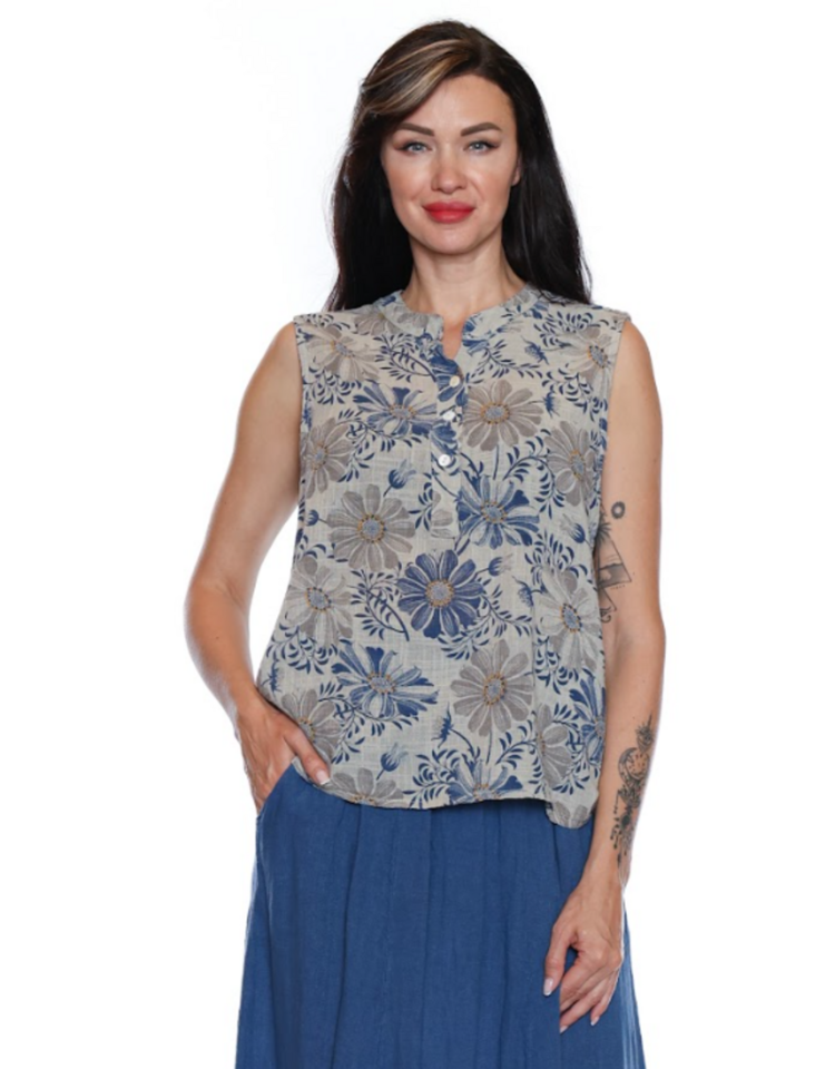 Sorella Sorella - Floral Slvless Button Up Tank